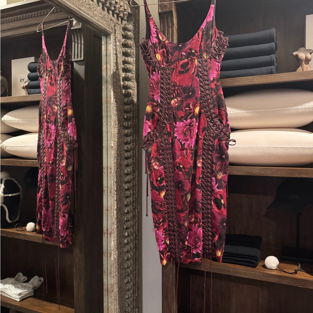 DOLCE & GABBANA Maroon Silk Lace-Up Dress.  Never worn, only tried on.